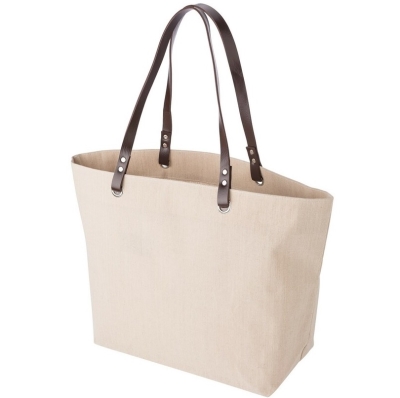 Shopping linen bag with leather handle for printing